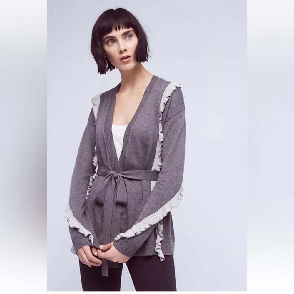 NWT Sparrow Anthropologie Open Front Belted Cardigan Gray Grey Women's Medium
